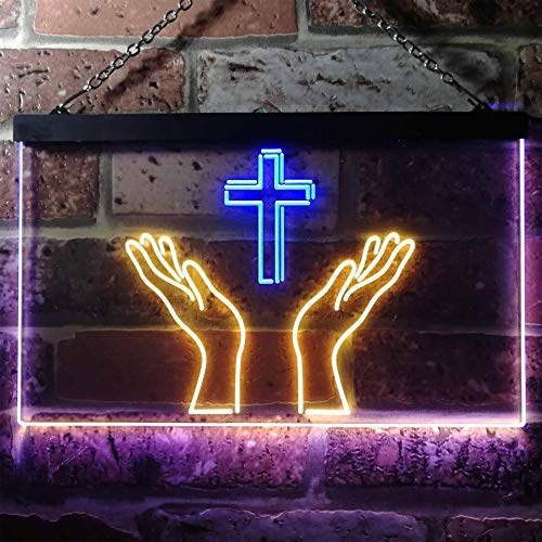 Christianity Hands Cross Dual LED Neon Light Sign